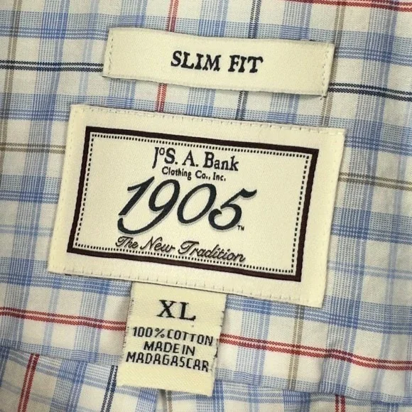 Jos. A. Bank 1905 Button Down Shirt Adult XL Blue Multi Plaid Slim Fit Mens NEW